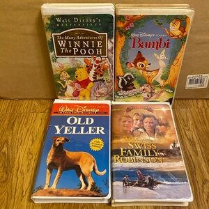 4 Disney VHS Tapes Bundle. Winnie The Pooh, Old Yeller, Swiss Family, Bambi.